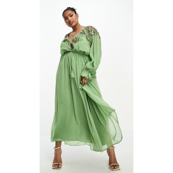 ASOS Curve Embellished Floral Lattice Detail Maxi Dress Womens Plus Size 22 New - Picture 3 of 11